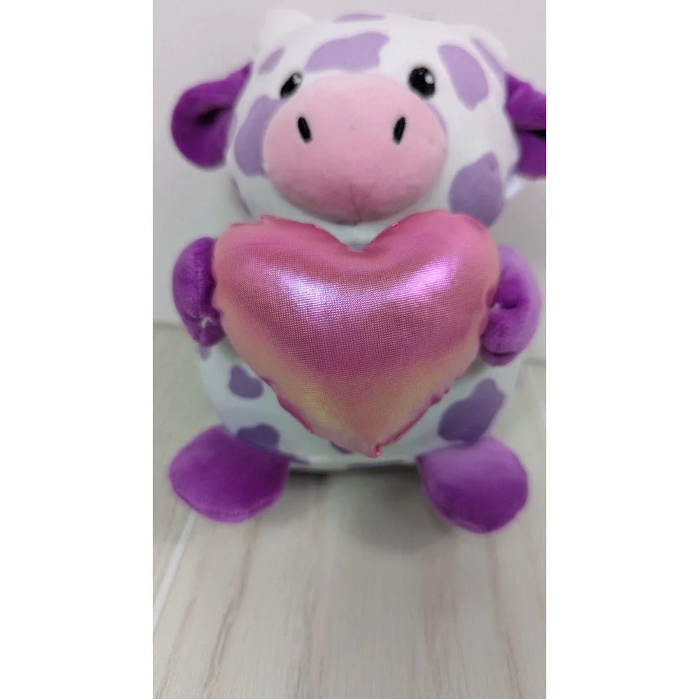 Target Animal Adventures Purple Spotted Cow Squishy Plush Pink Heart